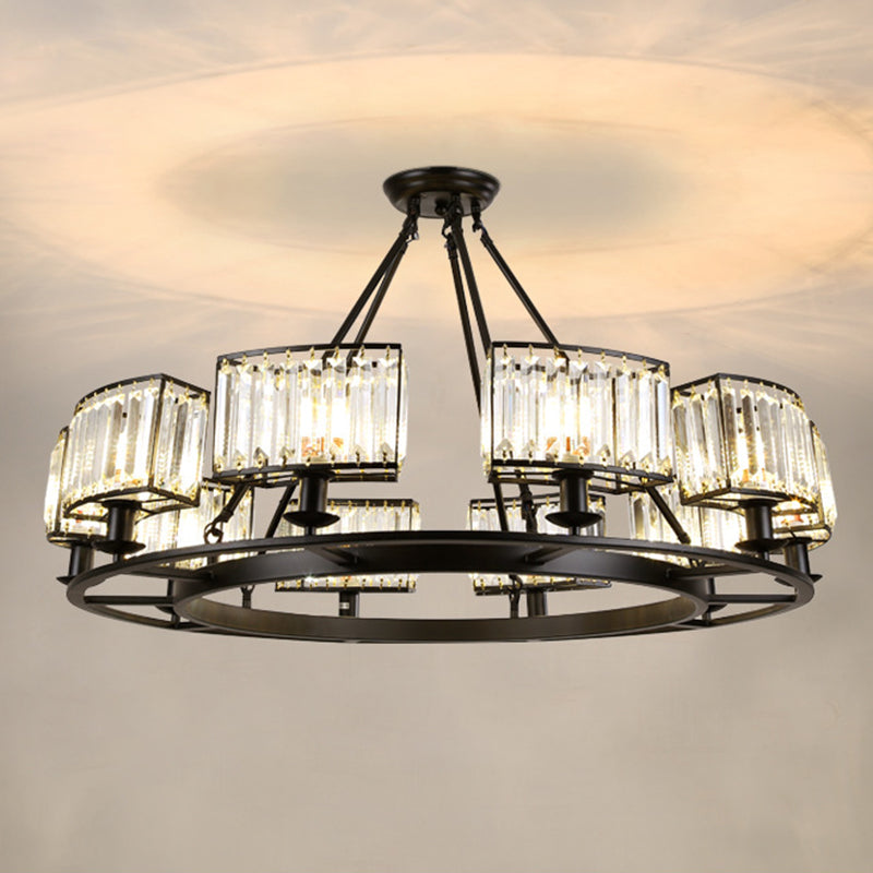 Artistic Ring Shaped Suspension Light Clear Crystal Living Room Chandelier Light in Black
