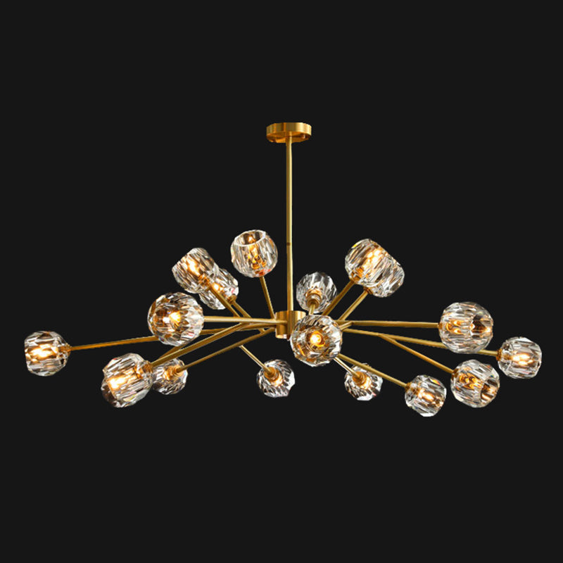 Ramo sospensione soggiorno leggero lampadario artistico in metallo con tonalità cristallina sfaccettata in oro