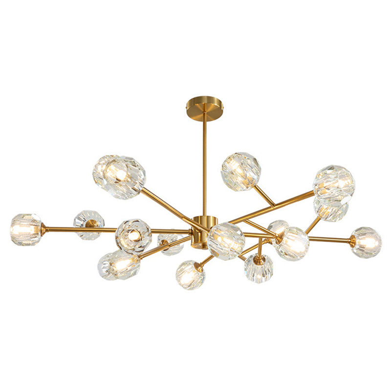 Branch Living Room Suspension Light Metal Artistic Chandelier Light with Faceted Crystal Shade in Gold