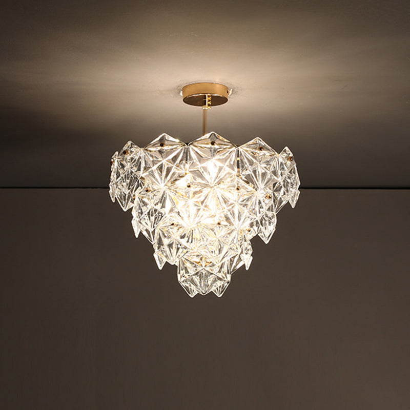 Cone Shaped Ceiling Lighting Postmodern Clear Crystal Living Room Chandelier Light Fixture in Gold