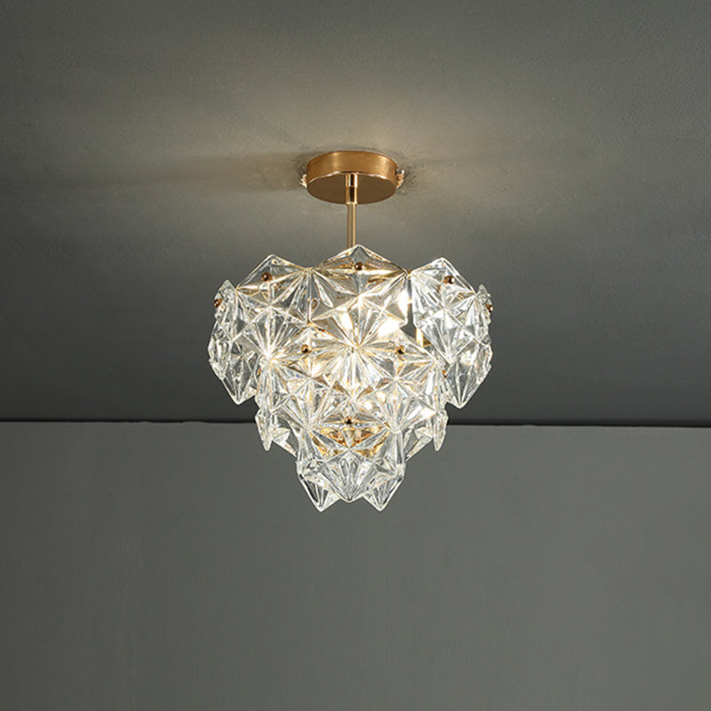Cone Shaped Ceiling Lighting Postmodern Clear Crystal Living Room Chandelier Light Fixture in Gold