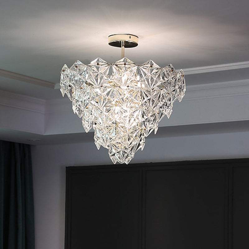 Cone Shaped Ceiling Lighting Postmodern Clear Crystal Living Room Chandelier Light Fixture in Gold
