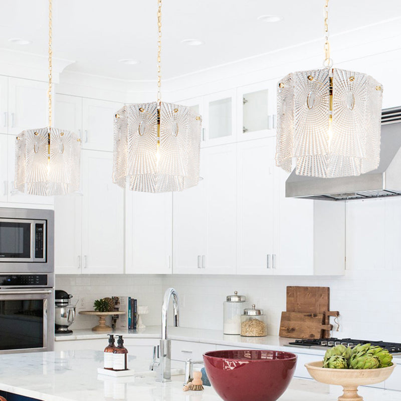 Gouden drum suspensie licht artistiek helder gereed glazen kroonluchter licht voor eetkamer