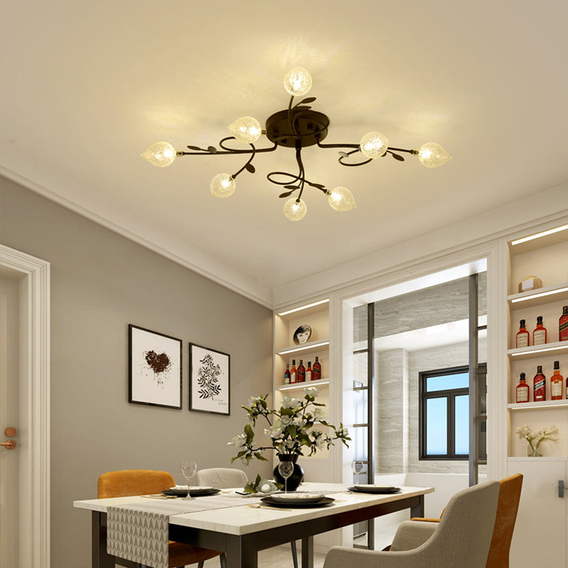 Branch Bubbled Glass Ceiling Lighting Contemporary 8/12/16/20 Lights Black/Gold Flush Mount Ceiling Fixture with Metal Arm