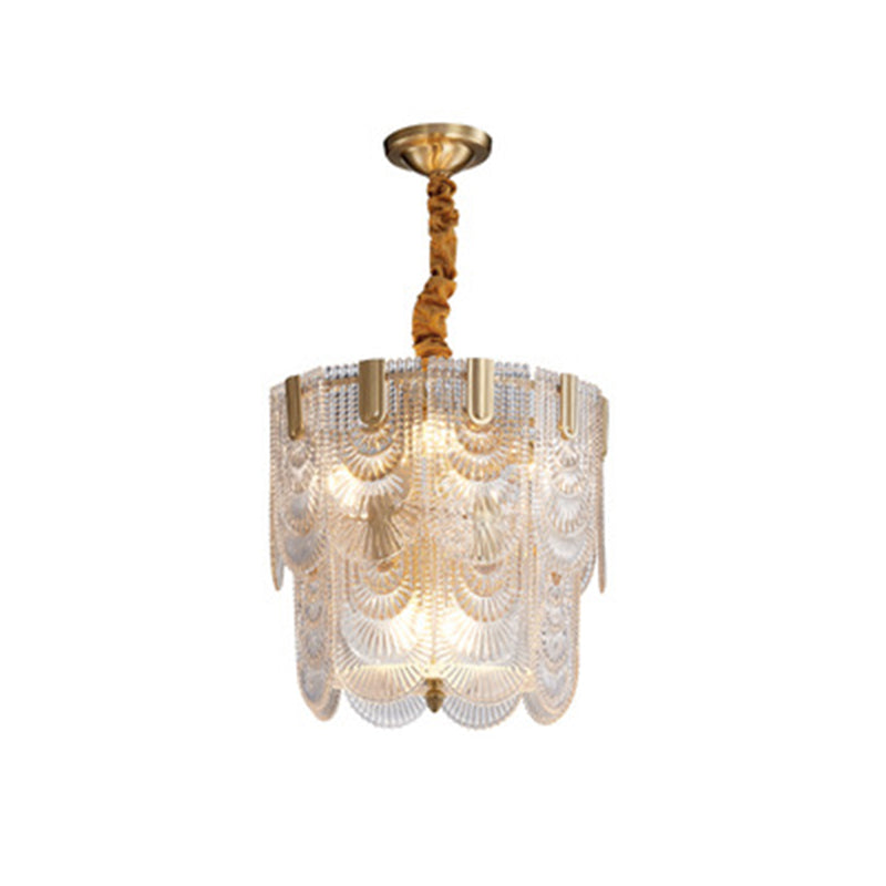 Scalloped Chandelier Lighting Post-Postmodern Ripple Glass Gold Pendant Light for Living Room