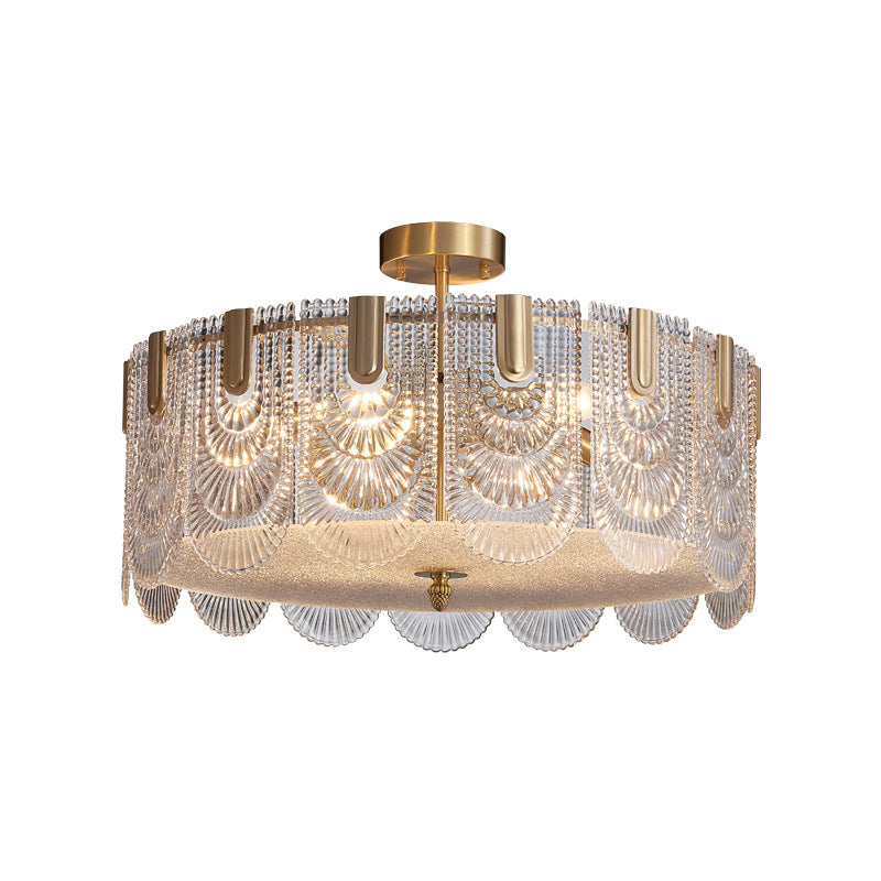 Scalloped Chandelier Lighting Post-Postmodern Ripple Glass Gold Pendant Light for Living Room