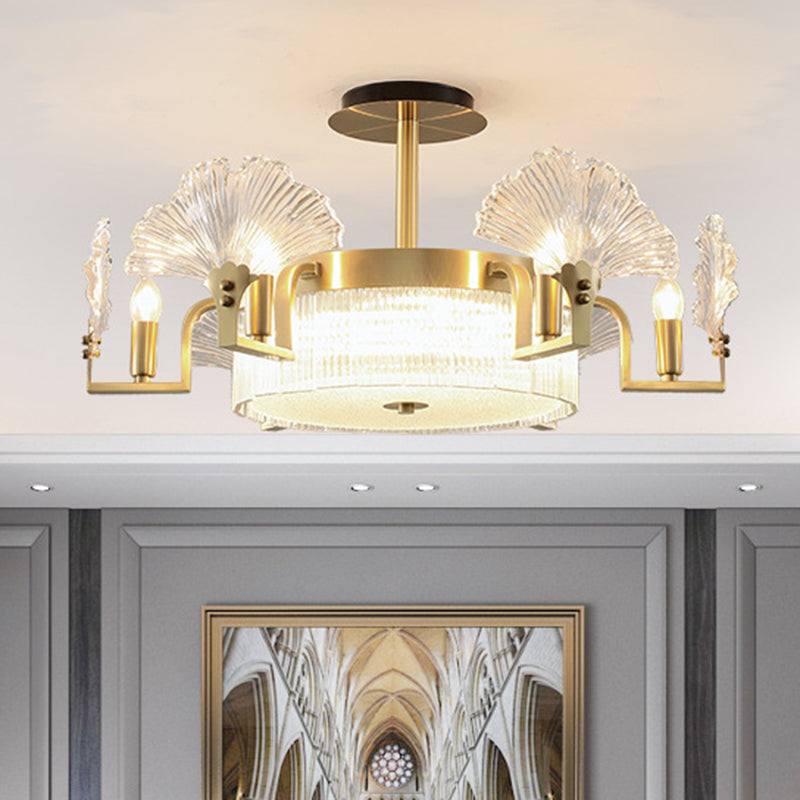 Lámpara de lámpara de lámpara en forma de hoja de ginkgo lámpara de vidrio acanalado lámpara en oro