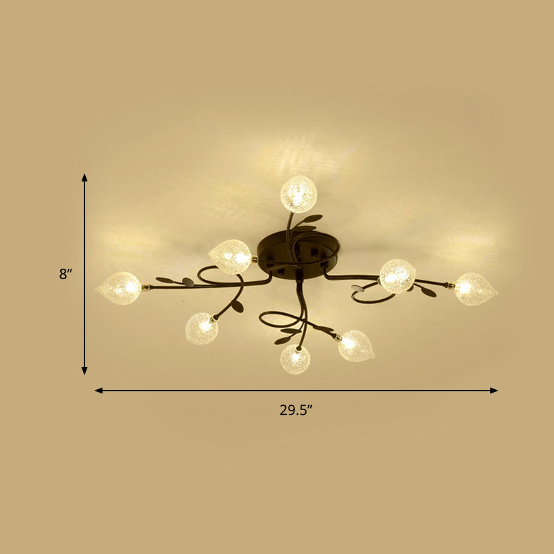 Branche d'éclairage de plafond en verre bullé contemporain, 8/12/16/20 lumières, plafonnier encastré noir/or avec bras en métal