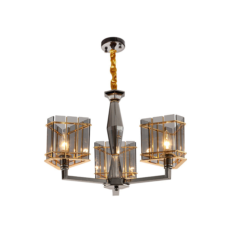 Rauchglas dreieckiger Suspension Licht künstlerischer schwarzer Kronleuchter Licht für Esszimmer