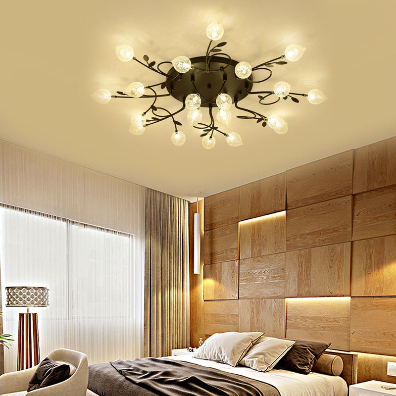 Branch Bubbled Glass Ceiling Lighting Contemporary 8/12/16/20 Lights Black/Gold Flush Mount Ceiling Fixture with Metal Arm
