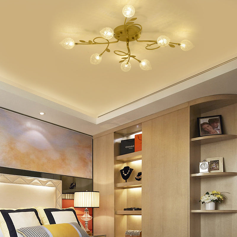 Branch Bubbled Glass Ceiling Lighting Contemporary 8/12/16/20 Lights Black/Gold Flush Mount Ceiling Fixture with Metal Arm