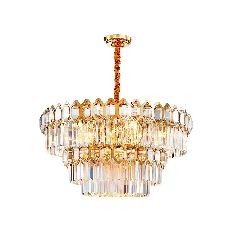 Tiered Round Suspension Light Artistic Prismatic Crystal Gold Pendant Light for Living Room