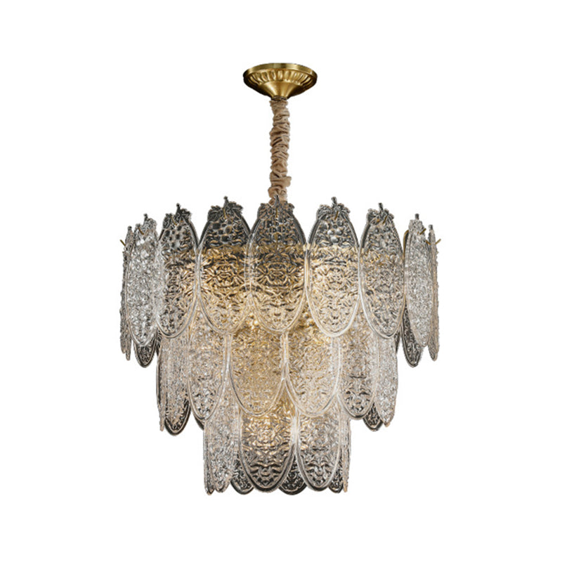Post-Modern Oval Shaped Chandelier Pendant Light Textured Glass Living Room Hanging Light in Gold