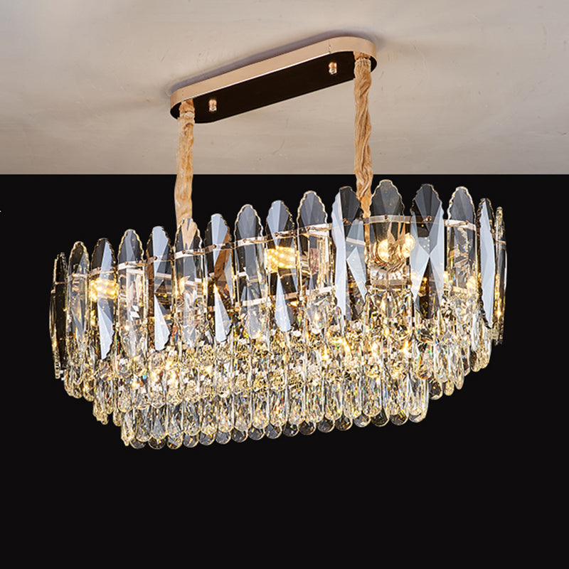 Artistic Tiered Chandelier Lighting Minimalist Clear K9 Crystal Living Room Pendant Light in Gold
