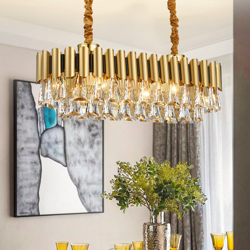 Gelaagde kroonluchter verlichting Minimalistisch Tri-Prism Crystal Living Room Hanglamp in goud