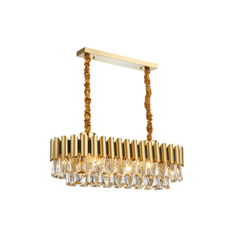 Gelaagde kroonluchter verlichting Minimalistisch Tri-Prism Crystal Living Room Hanglamp in goud
