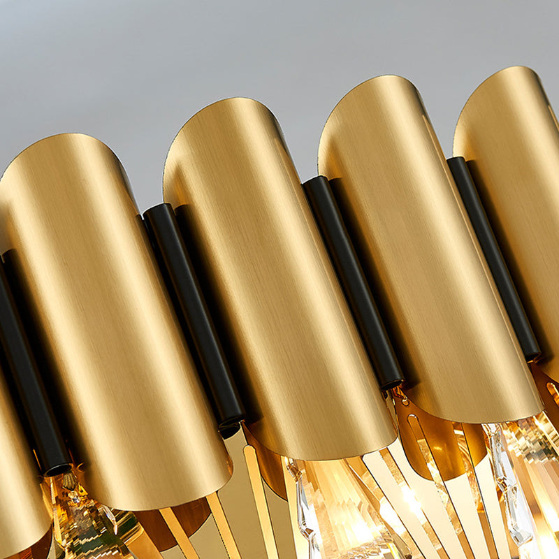 Gelaagde kroonluchter verlichting Minimalistisch Tri-Prism Crystal Living Room Hanglamp in goud