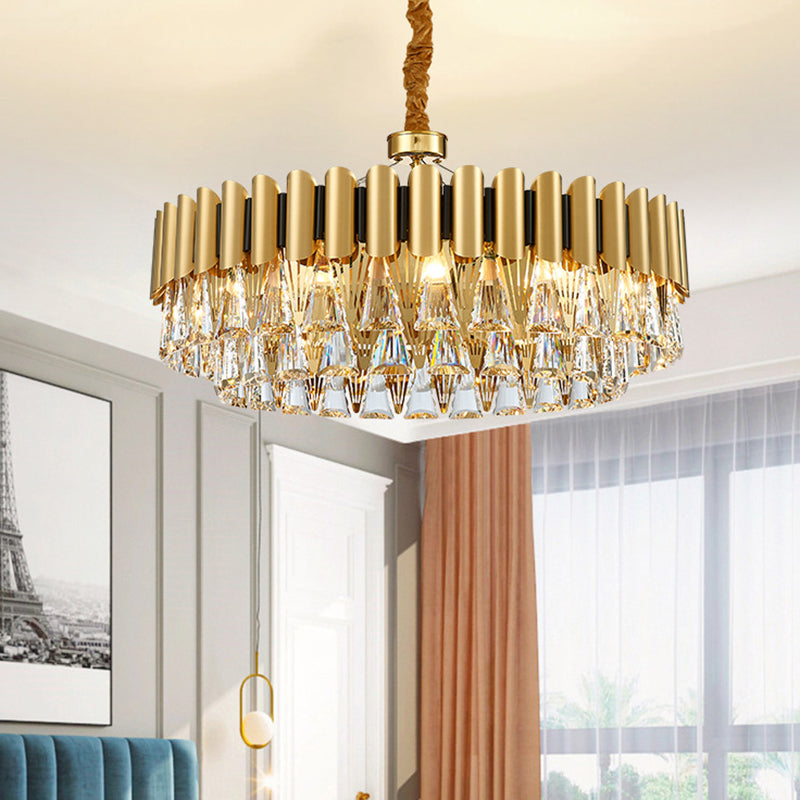 Gelaagde kroonluchter verlichting Minimalistisch Tri-Prism Crystal Living Room Hanglamp in goud