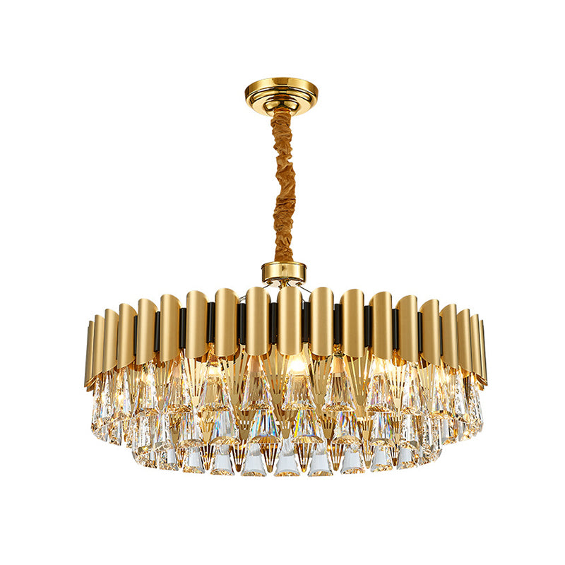 Gelaagde kroonluchter verlichting Minimalistisch Tri-Prism Crystal Living Room Hanglamp in goud