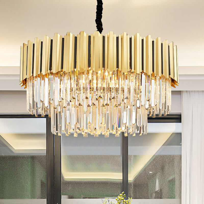 Round Shaped Tri-Prism Crystal Chandelier Pendant Light Post-Modern Gold Hanging Light