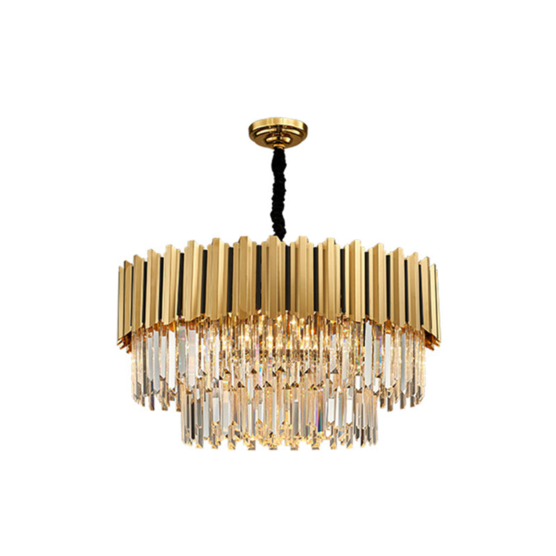 Round Shaped Tri-Prism Crystal Chandelier Pendant Light Post-Modern Gold Hanging Light