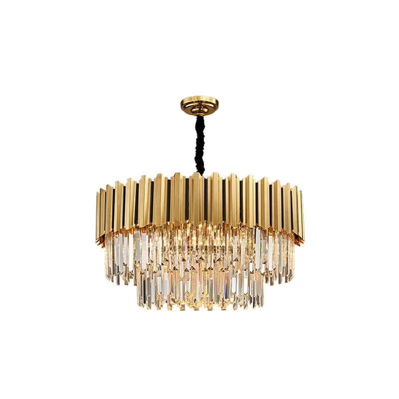 Round Shaped Tri-Prism Crystal Chandelier Pendant Light Post-Modern Gold Hanging Light