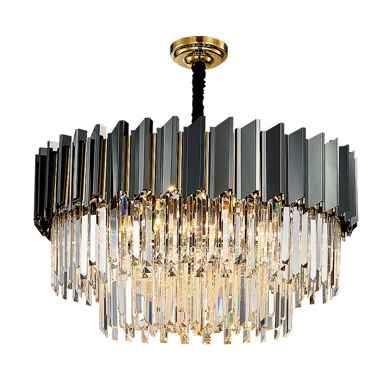 Tiered Suspension Light Artistic Strip Crystal Black Chandelier Light for Living Room