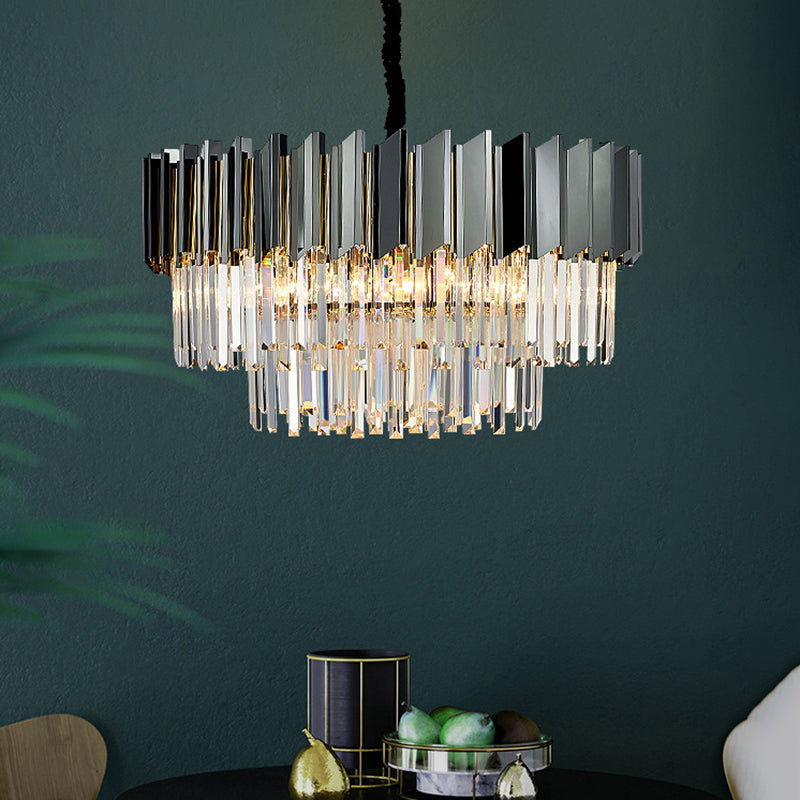 Tiered Suspension Light Artistic Strip Crystal Black Chandelier Light for Living Room