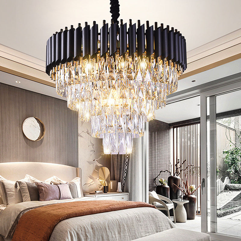 Gelaagde woonkamer kroonluchter verlichting minimalistisch K9 Crystal Postmodern Chandelier Light Fecture in zwart