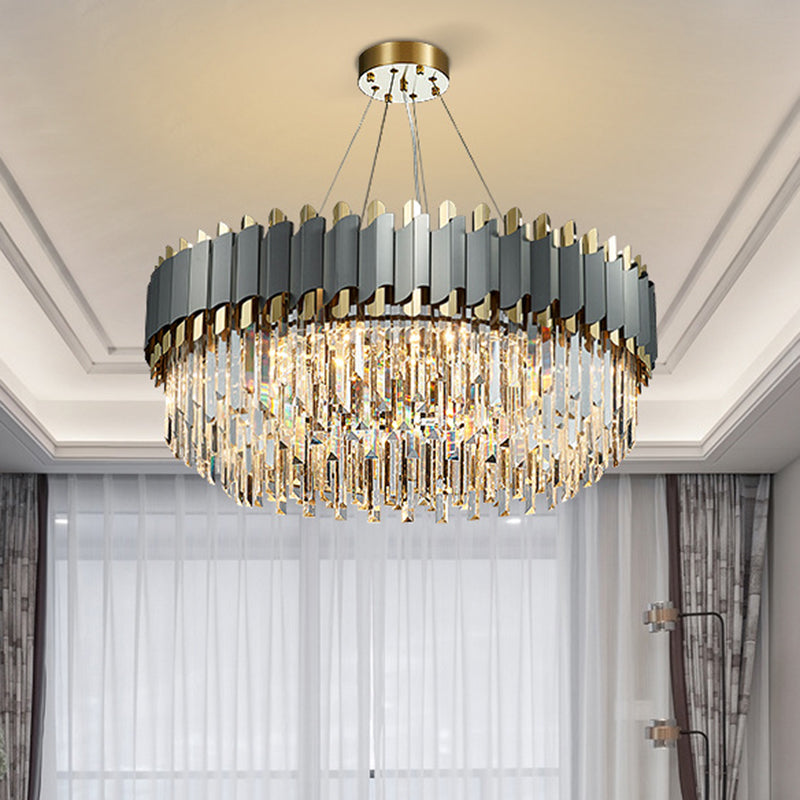 Post-Modern Layered Chandelier Pendant Light Strip Crystal Living Room Hanging Light in Gold-Black