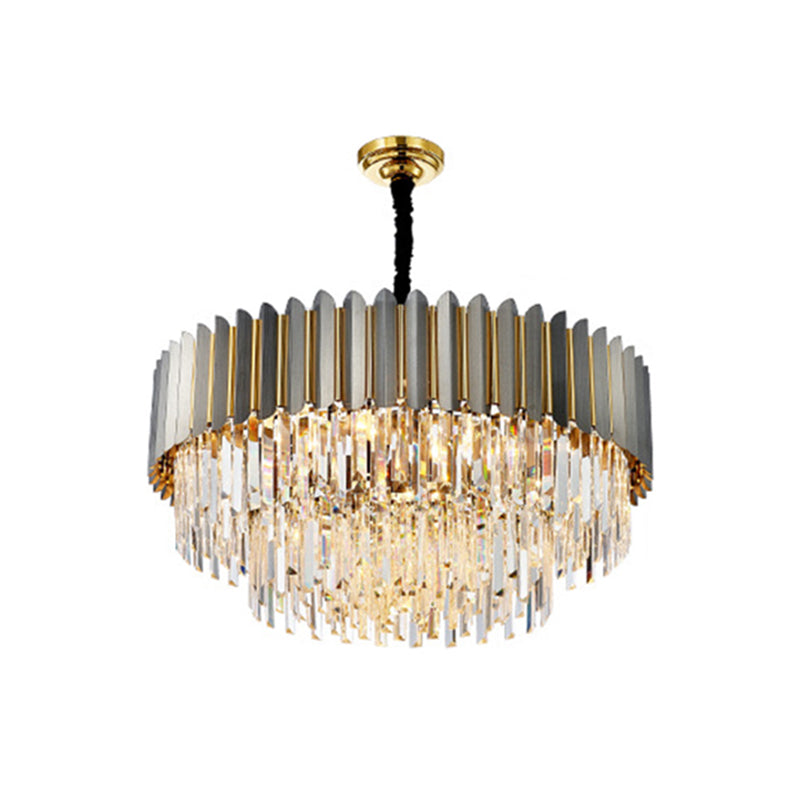 Geometric Chandelier Light Simplicity Tri-Prism Crystal Living Room Pendant Light Fixture in Black