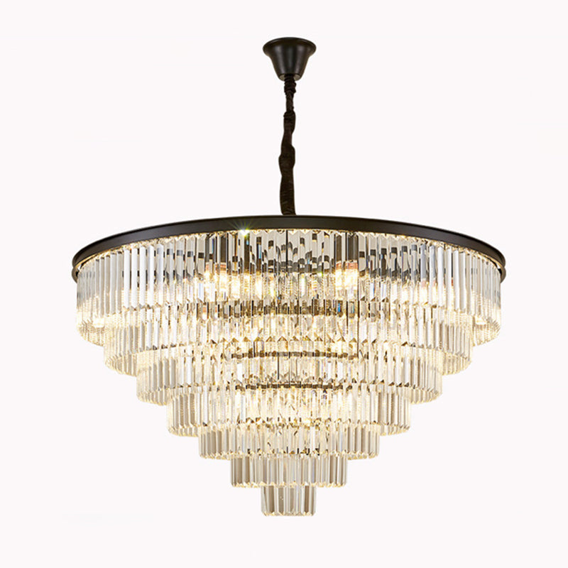 Tiered Tapered Living Room Chandelier Light Clear Crystal Simplicity Pendant Light Fixture