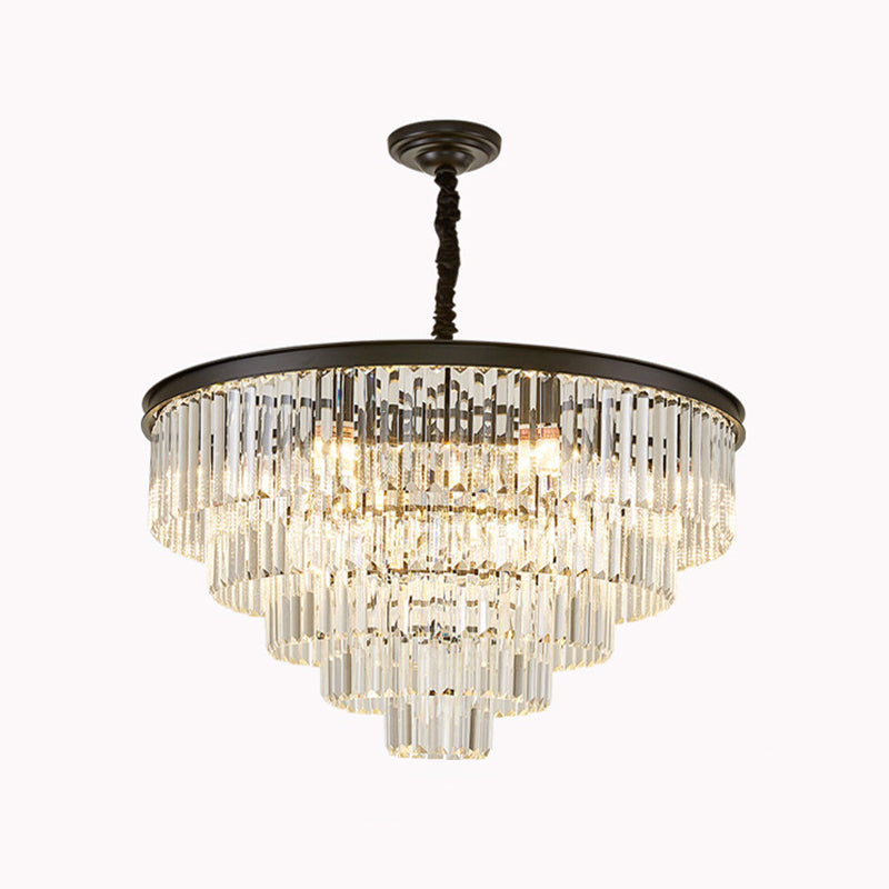 Tiered Tapered Living Room Chandelier Light Clear Crystal Simplicity Pendant Light Fixture