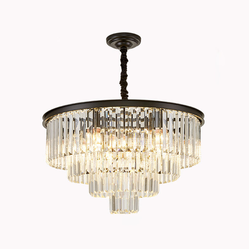 Tiered Tapered Living Room Chandelier Light Clear Crystal Simplicity Pendant Light Fixture