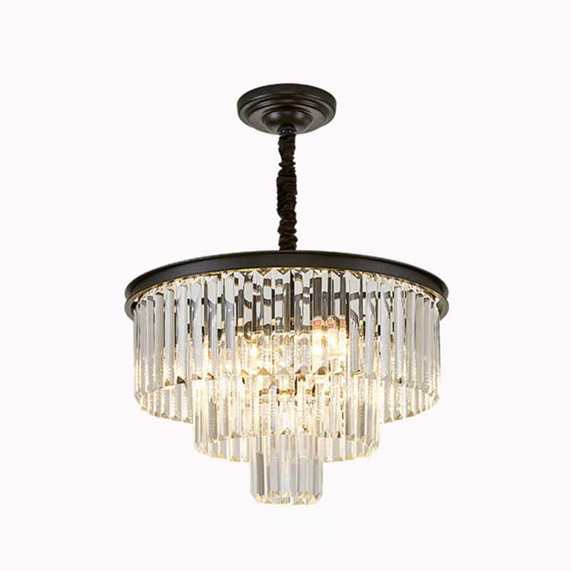 Tiered Tapered Living Room Chandelier Light Clear Crystal Simplicity Pendant Light Fixture