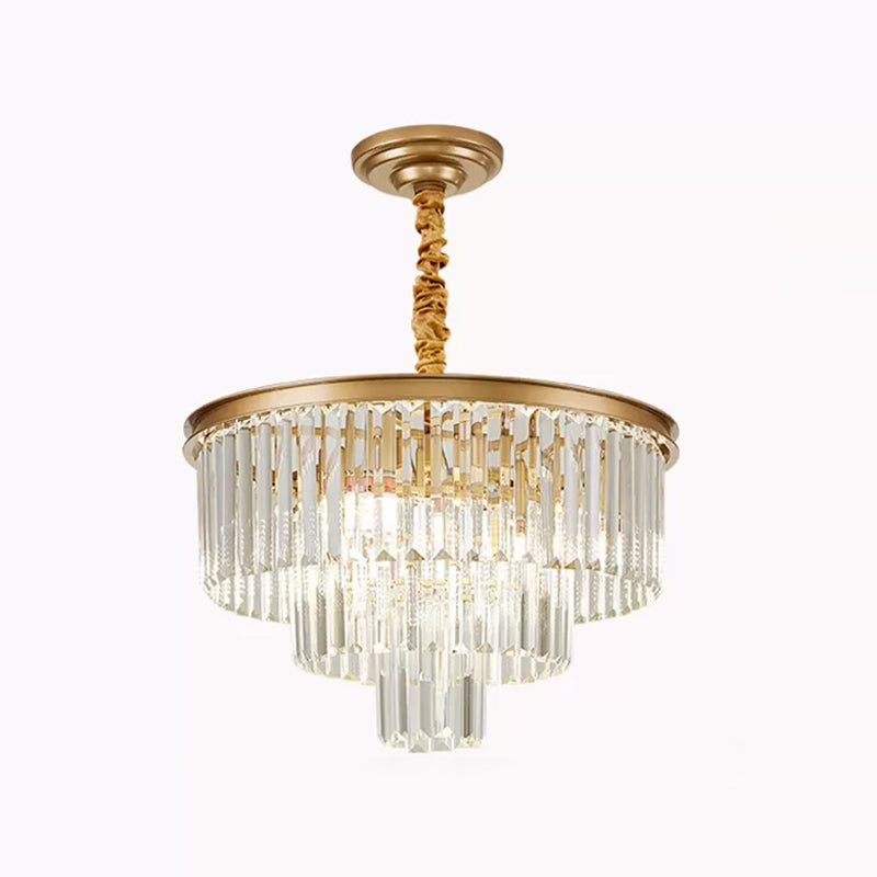 Tiered Tapered Living Room Chandelier Light Clear Crystal Simplicity Pendant Light Fixture