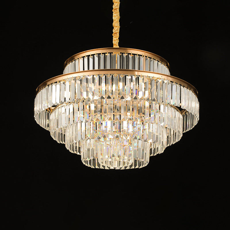 Tier circolari artistici Sospensione Luce Tri-Prism Crystal Living Room Light Light in oro