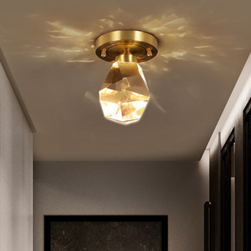 Plafonnier LED encastré en forme de gemme pour couloir, cristal à facettes, plafonnier moderne en or