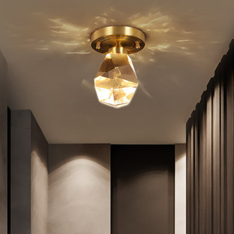 Plafonnier LED encastré en forme de gemme pour couloir, cristal à facettes, plafonnier moderne en or