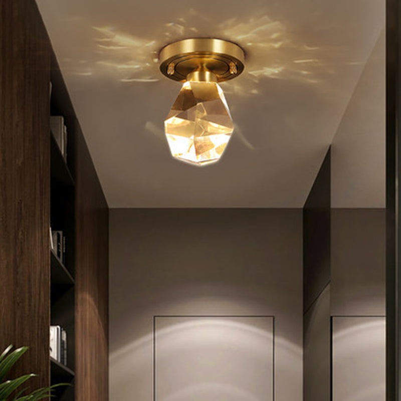 Lámpara de techo empotrada moderna de cristal facetado con montaje empotrado LED de pasillo en forma de gema en oro