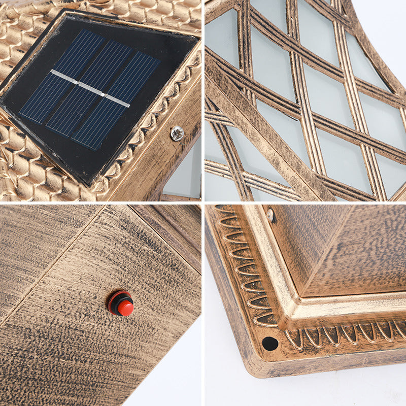 Traditional Flared Shade Solar Ground Light Metallic LED Path Lighting for Courtyard