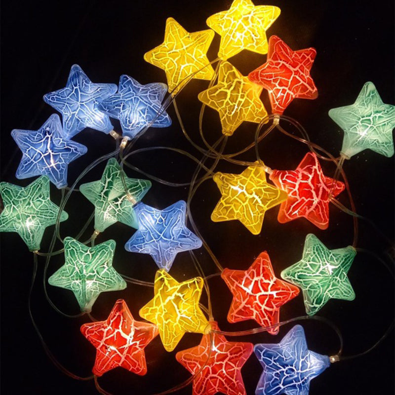 6.5ft Plastic Crackle Star String Lamp Art Decor 10 Heads Clear LED Fairy Lighting for Courtyard