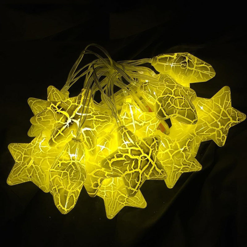 6.5ft Plastic Crackle Star String Lamp Art Decor 10 Heads Clear LED Fairy Lighting for Courtyard