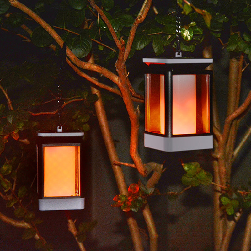 Rectangle Plastic Solar Pendant Light Contemporary Black LED Suspension Light Fixture for Garden