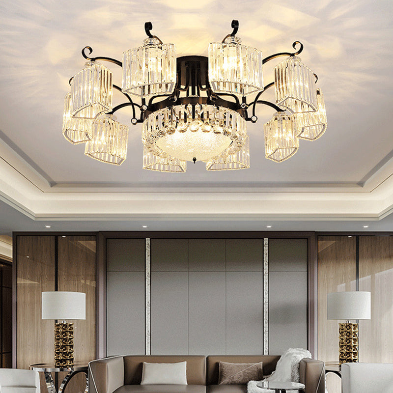 Crystal Prism Semi Flush Light Vintage Black Round Living Room Massimale Montato Lampada