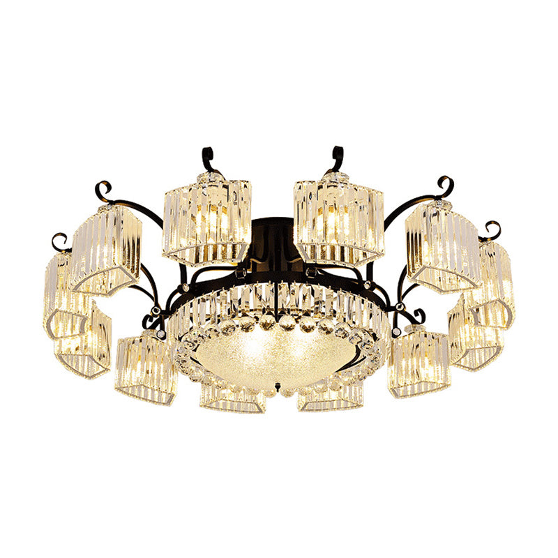 Crystal Prism Semi Flush Light Vintage Black Round Living Room Massimale Montato Lampada