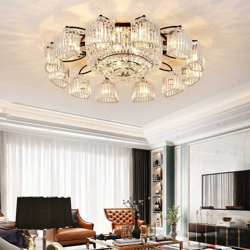 Modern Branch Flush Mount Light Clear Prismatic Crystal Semi Mount Lighting in Black