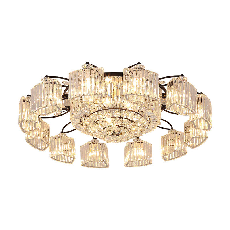 Modern Branch Flush Mount Light Clear Prismatic Crystal Semi Mount Lighting in Black