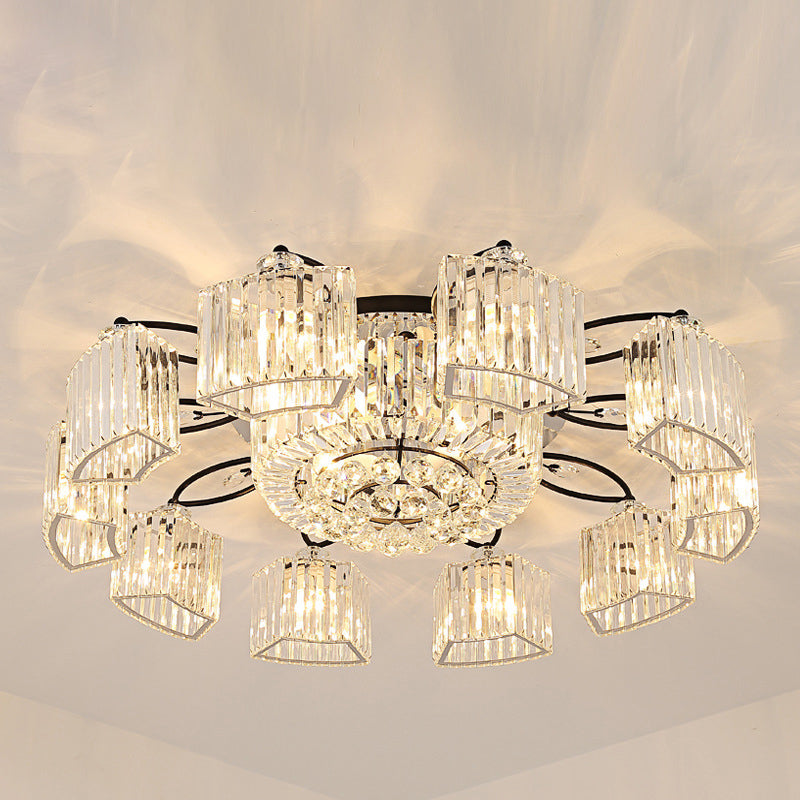 Modern Branch Flush Mount Light Clear Prismatic Crystal Semi Mount Lighting in Black