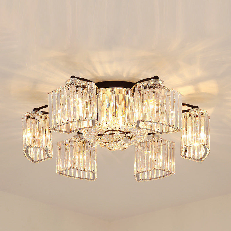 Modern Branch Flush Mount Light Clear Prismatic Crystal Semi Mount Lighting in Black